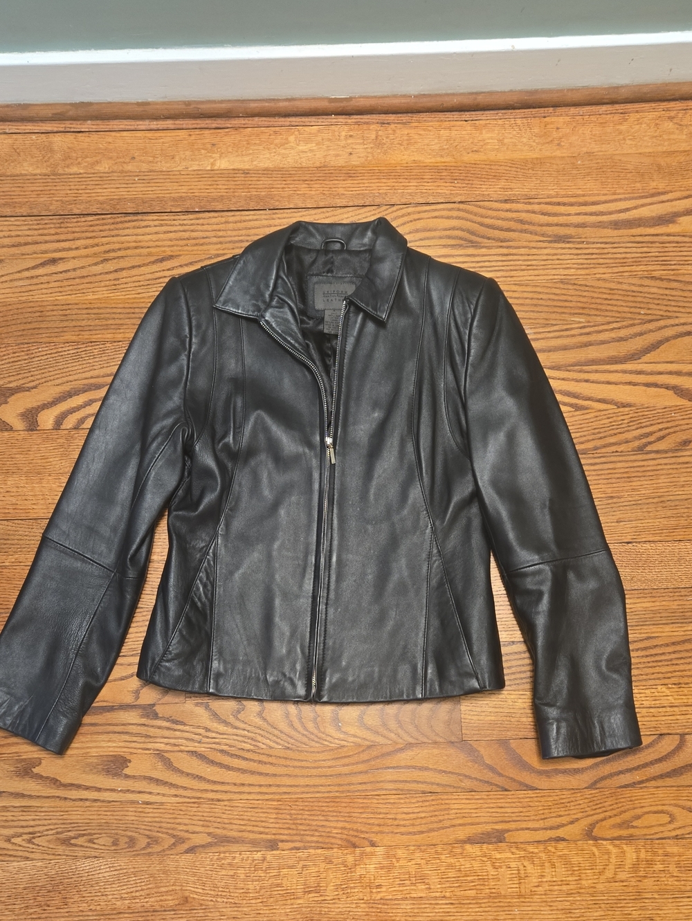 Black Leather Jacket Blazer Zipper Front Women